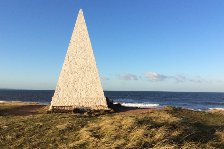Stone obelisks on Holy Island of Lindisfarne Walk